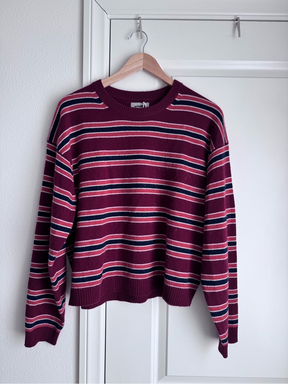 NWT J Crew Perfect Cashmere Crewneck Sweater In Stripe Size L